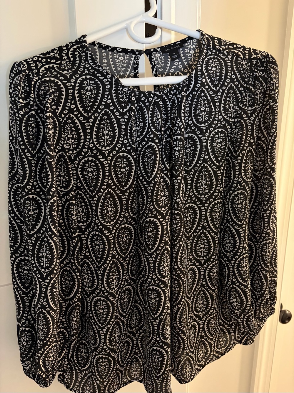 Ann Taylor Black and White Paisley-Print Blouse